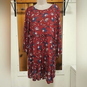 William Rast Red Floral Long Sleeve Dress